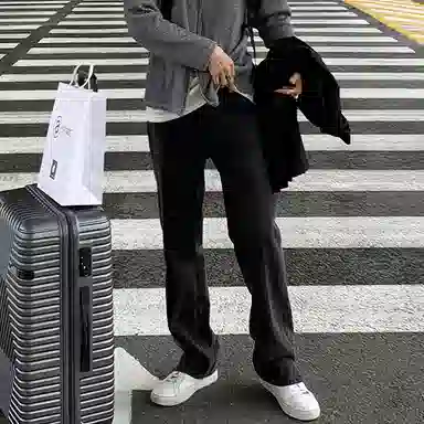 我是大卫 直筒宽松开叉休闲牛仔裤 男女同款 黑色