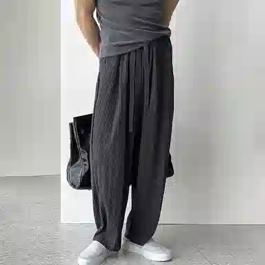 我是大卫 日系弹力慵懒感抽绳直筒阔腿休闲裤 男女同款