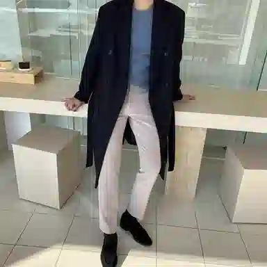 我是大卫 毛呢中长款经典韩版英伦风大衣 男女同款