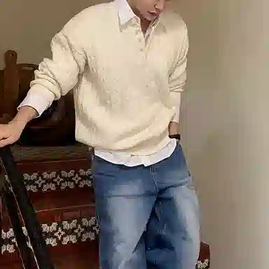 我是大卫 韩系慵懒纯色休闲简约百搭针织衫 男女同款