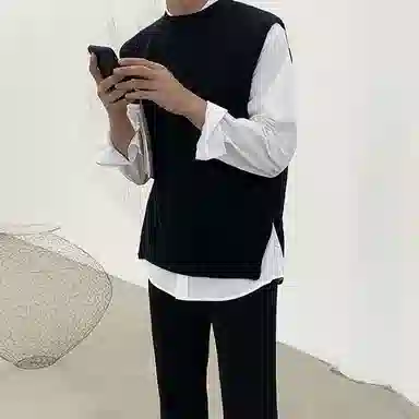 我是大卫 个性百搭纯色无袖韩版坎肩针织衫 男女同款 黑色