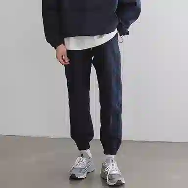 我是大卫 纯色宽松中腰束脚休闲裤 男女同款