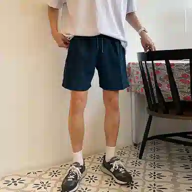 我是大卫 运动阔腿纯色百搭宽松休闲短裤 男款 深蓝色