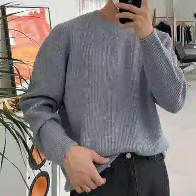 我是大卫 纯色圆领慵懒风简约韩系百搭宽松长袖针织衫 男女同款