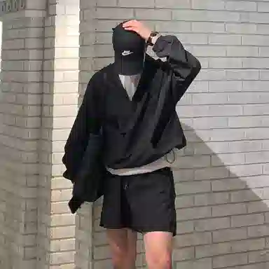 我是大卫 纯色连帽套头宽松长袖夹克外套 男款 黑色