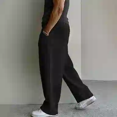 我是大卫 日系弹力慵懒感抽绳直筒阔腿休闲裤 男女同款