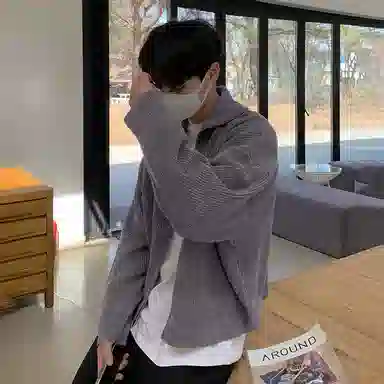 我是大卫 翻领拉链纯色基础款休闲长袖针织衫 男女同款