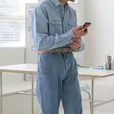 我是大卫 韩系休闲时尚高级感痞帅宽松牛仔长袖衬衫 男女同款