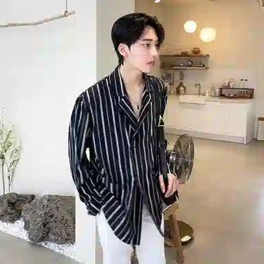 我是大卫 条纹宽松双排扣长袖衬衫 男款