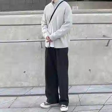 我是大卫 纯色立领双开拉链休闲针织衫 男女同款 浅灰色