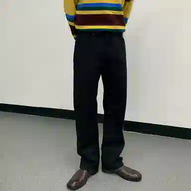 我是大卫 纯色拉链潮牌宽松直筒百搭拖地阔腿牛仔裤 男款 黑色