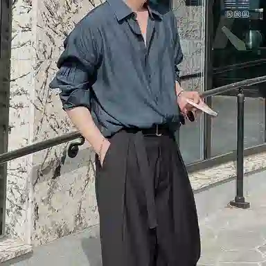 我是大卫 高级感炸街高街韩版宽松休闲时尚百搭长袖衬衫 男款 深绿色