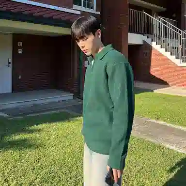 我是大卫 韩系高级感半拉链休闲百搭翻领长袖针织衫 男女同款