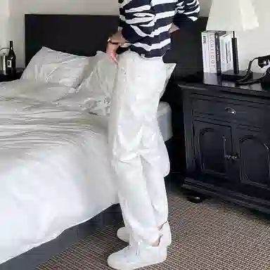 我是大卫 高街时尚纯色百搭宽松直筒简约牛仔裤 男女同款 白色