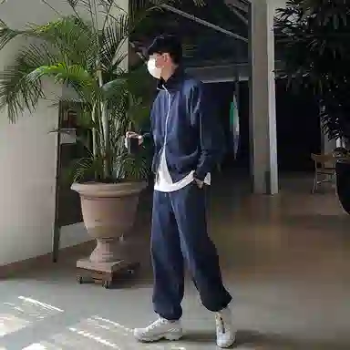 我是大卫 纯色立领双开拉链宽松休闲卫衣 男女同款 深蓝色