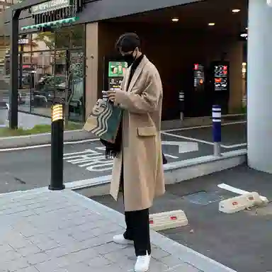 我是大卫 毛呢纯色中长款高级感保暖加厚韩版休闲外套大衣 男女同款