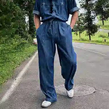 我是大卫 直筒复古个性薄款高街做旧水洗牛仔裤 男款 蓝色