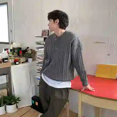 我是大卫 韩系慵懒纯色休闲简约百搭针织衫 男女同款