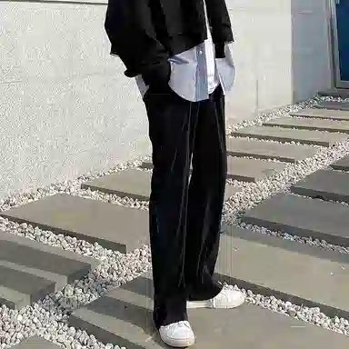 我是大卫 纯色港风拖地垂感直筒中腰休闲裤 男女同款