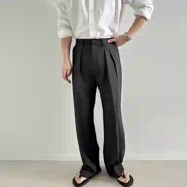 我是大卫 韩系宽松直筒双褶皱中腰商务百搭垂坠高级感休闲裤 男女同款