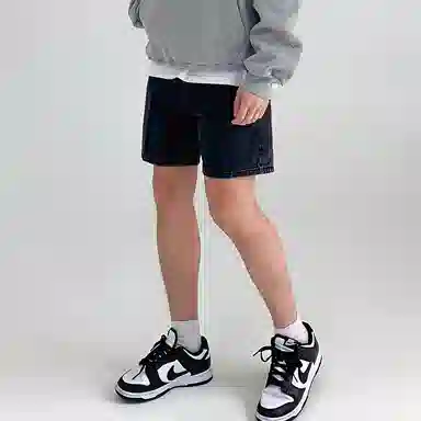 我是大卫 纯色拉链水洗宽松复古直筒宽松牛仔短裤 男女同款