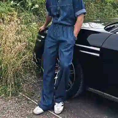 我是大卫 直筒复古个性薄款高街做旧水洗牛仔裤 男款 蓝色