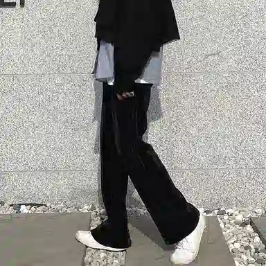 我是大卫 纯色港风拖地垂感直筒中腰休闲裤 男女同款