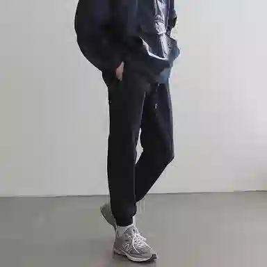 我是大卫 纯色宽松中腰束脚休闲裤 男女同款