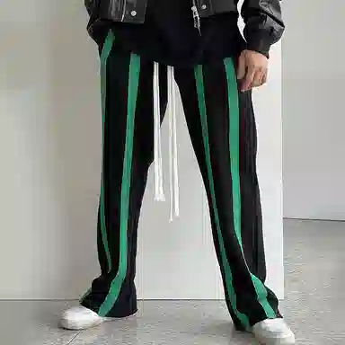 我是大卫 条纹阔腿合身系带休闲裤 男女同款