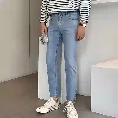 我是大卫 直筒休闲百搭九分牛仔裤 男女同款 蓝色