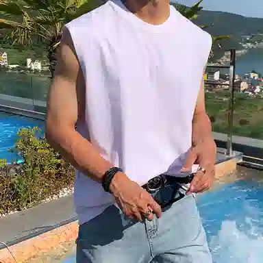 我是大卫 宽松坎肩圆领无袖背心 男款 白色