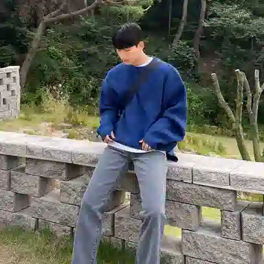 我是大卫 韩版基础款纯色休闲潮牌百搭圆领套头针织衫 男女同款