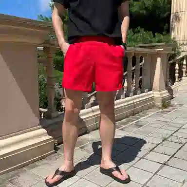 我是大卫 美式速干直筒小众休闲短裤 男女同款 红色