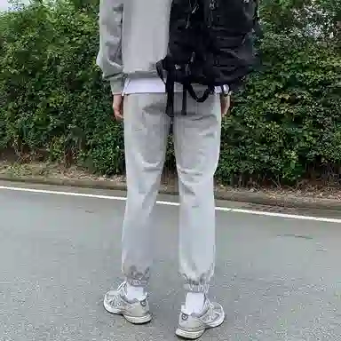 我是大卫 纯色宽松百搭束脚系带中腰休闲裤 男女同款