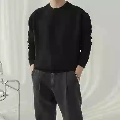 我是大卫 休闲简约纹理感基础款纯色落肩保暖针织衫 男女同款