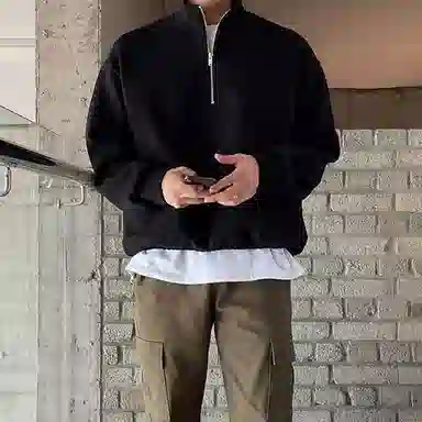 我是大卫 日系立领半拉链潮牌宽松休闲卫衣 男女同款