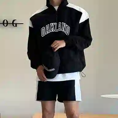 我是大卫 字母撞色立领拉链长袖夹克外套 男款 黑色