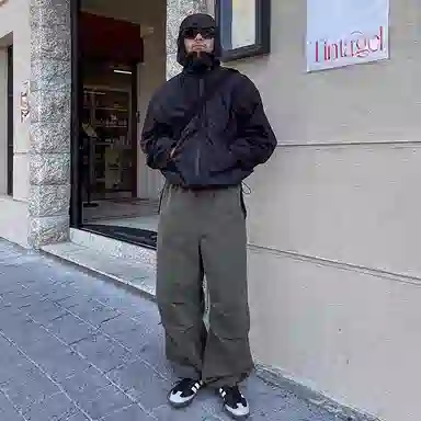 我是大卫 纯色美式机能连帽宽松夹克外套 男女同款 黑色