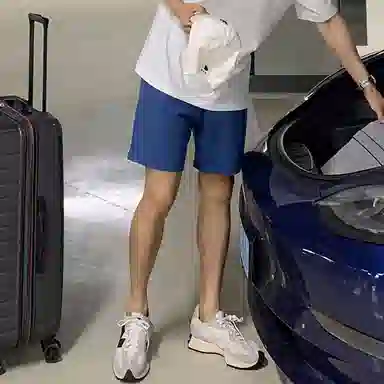 我是大卫 美式简约运动宽松基础款五分休闲短裤 男女同款 蓝色