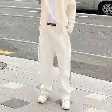 我是大卫 纯色宽松阔腿百搭直筒休闲裤 男女同款 白色