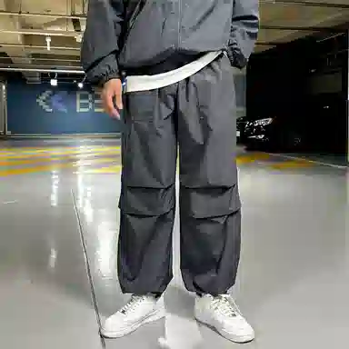 我是大卫 户外机能风百搭纯色美式复古阔腿宽松工装休闲裤 通用