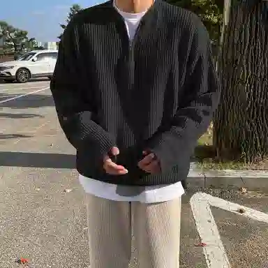 我是大卫 港风复古简约百搭圆领半拉链宽松针织衫 男女同款