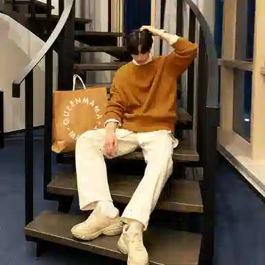 我是大卫 拼色设计感宽松基础韩版潮牌圆领套头针织衫 男女同款