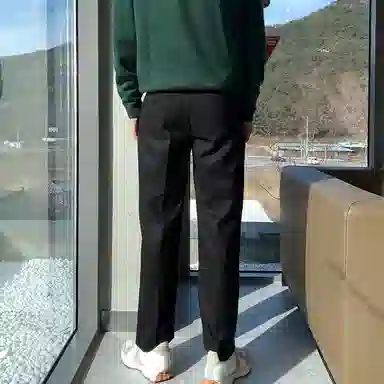 我是大卫 纯色简约合身中腰直筒休闲裤 男女同款