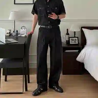 我是大卫 纯色简约垂坠感直筒宽松百搭休闲裤 男女同款