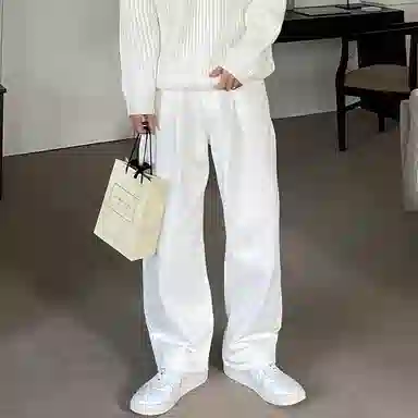 我是大卫 宽松纯色直筒休闲裤 男女同款 白色