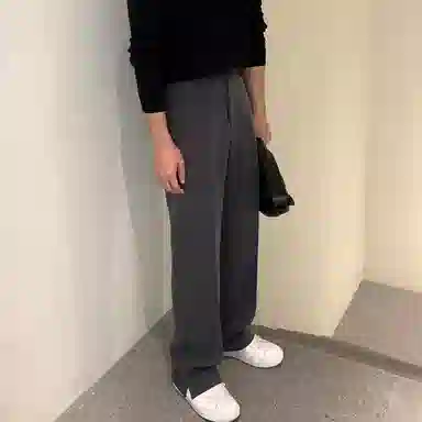 我是大卫 小开叉垂坠感宽松百搭纯色直筒小众设计感休闲裤 男女同款