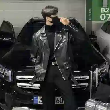 我是大卫 纯色基础款不规则翻领休闲宽松亮面夹克 男女同款 黑色