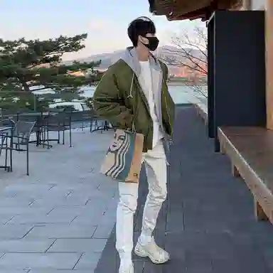 我是大卫 纯色复古休闲宽松拉链外套韩版服夹克 男女同款