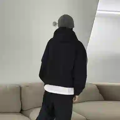 我是大卫 日系简约单排扣连帽宽松长袖休闲卫衣 男女同款